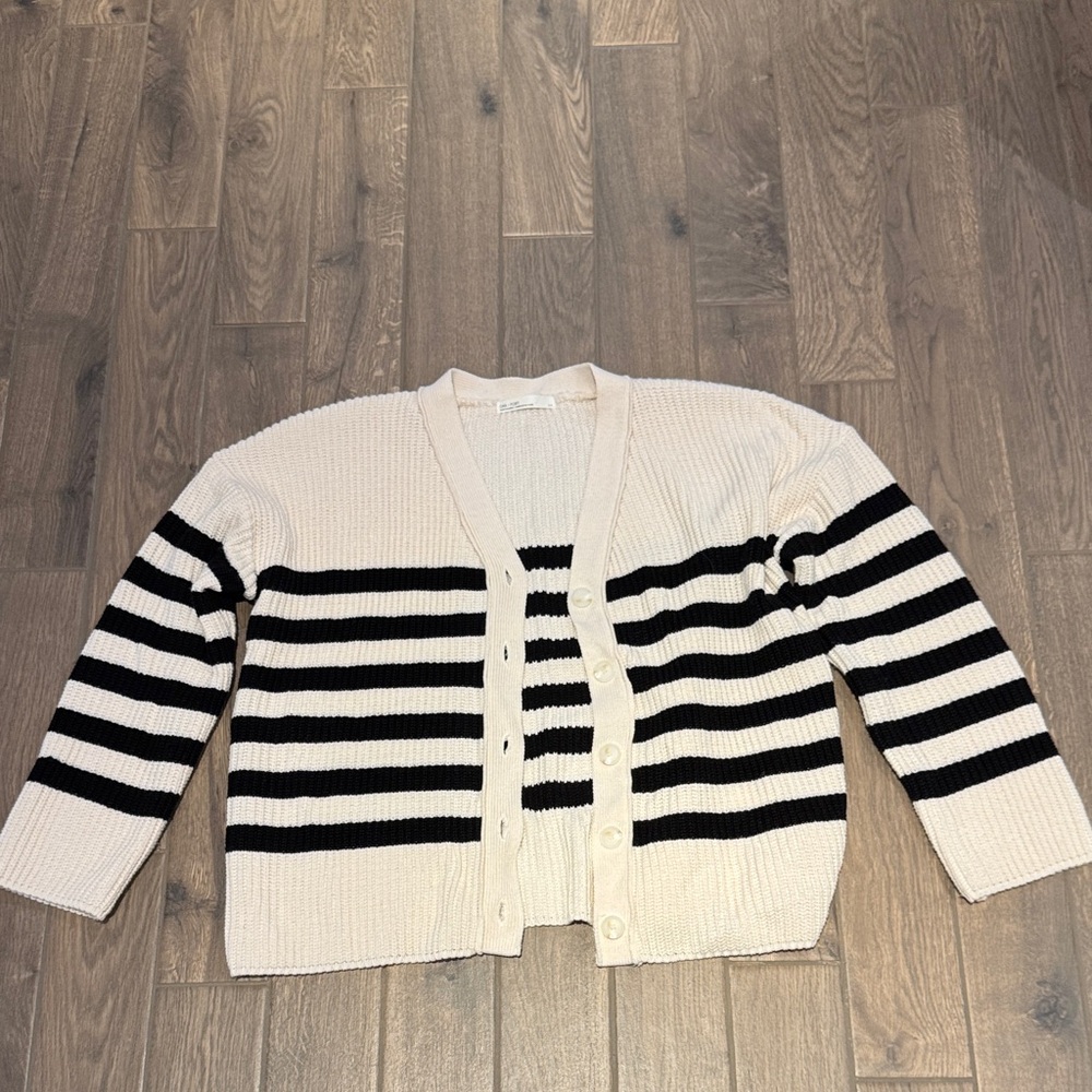 OAK + FORT Cream and Black Striped Cardigan